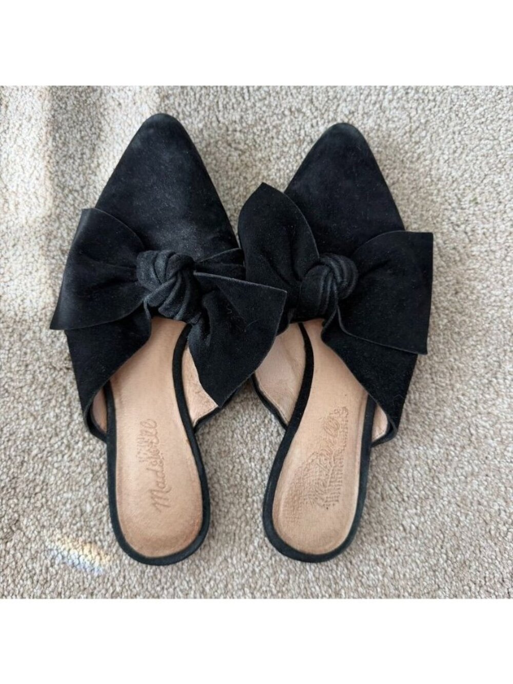 Madewell Black Suede Bow Flat Mules Size 7